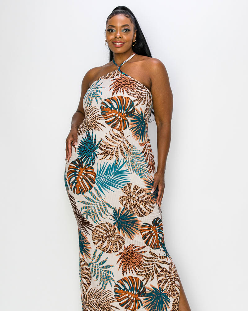 Plus size halter top neck maxi dress